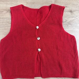 Red Knit Button-Up Vest
